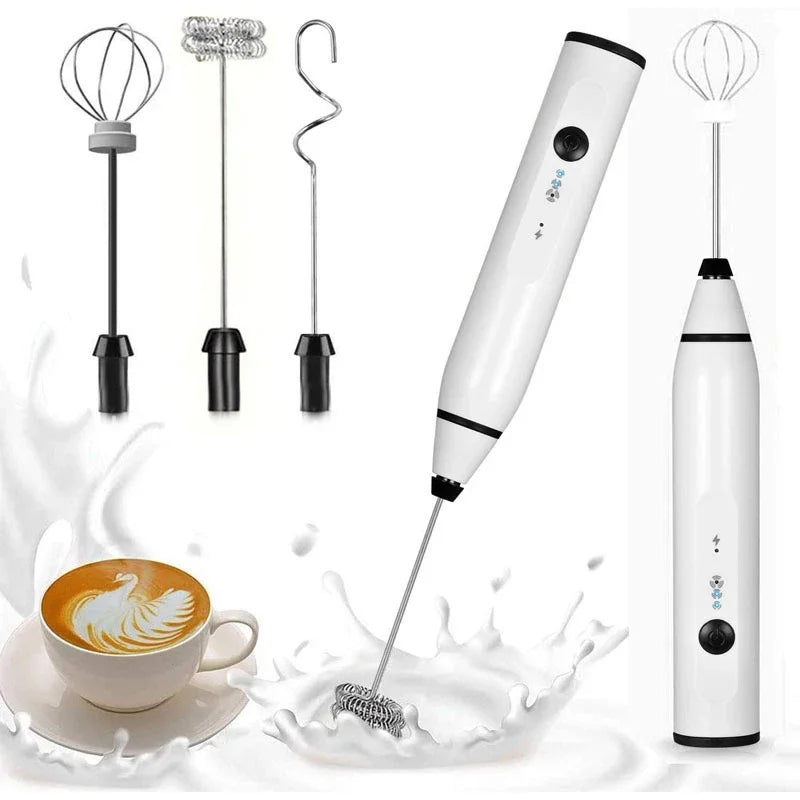 USB Rechargeable Electric Milk Frother & Handheld Whisk Mixer