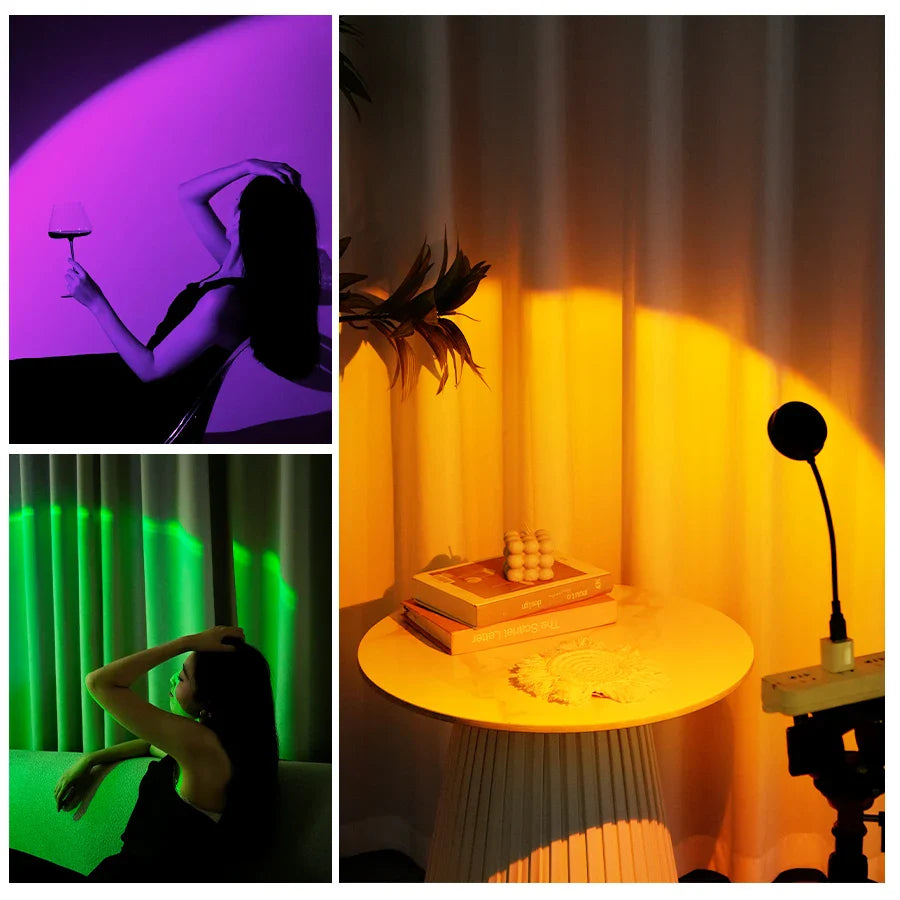 USB Sunset Projector Night Light – Colorful Ambient Room Lamp