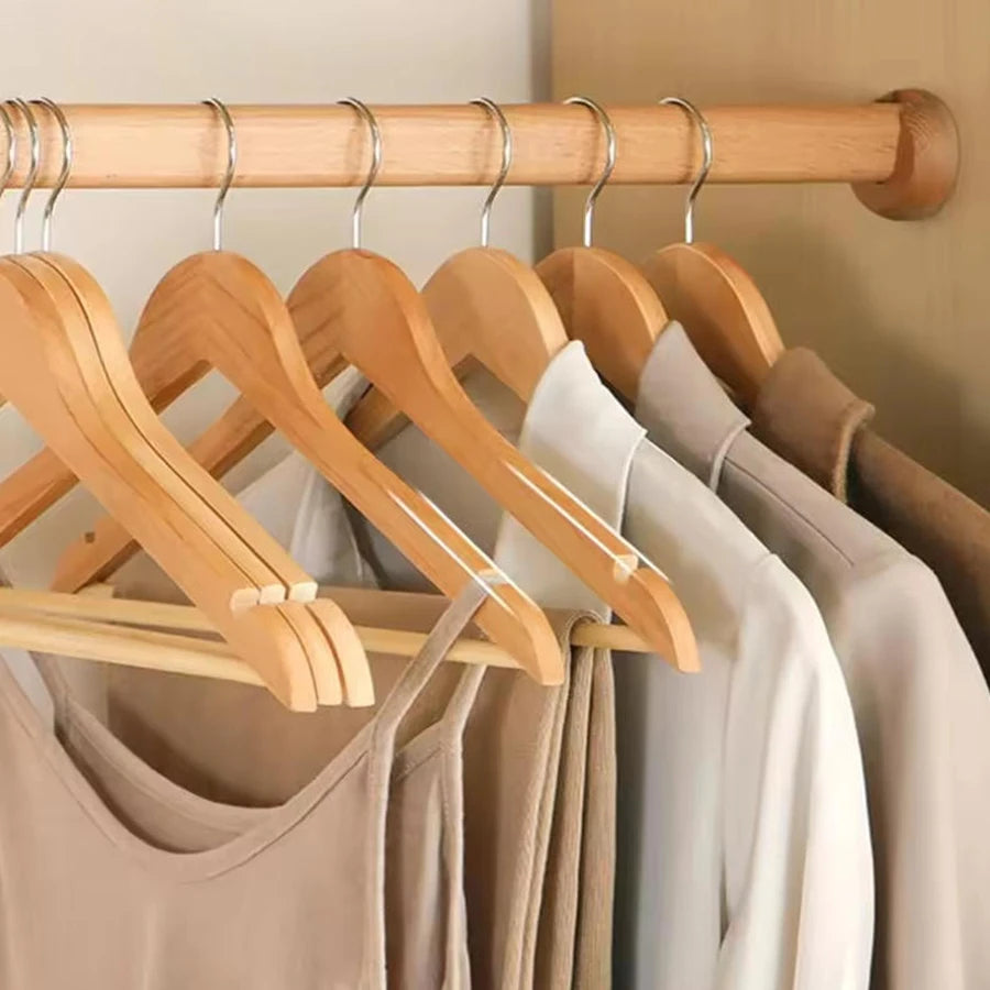 Solid Wood Clothes Hangers with Non-Slip Pant Bar (5 or 10 Pack)