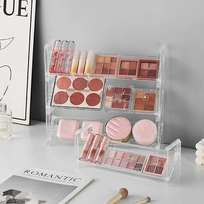 3-layer Acrylic Cosmetics Display Rack Multi-purpose Eyeshadow Tray Blush Storage Shelf Creative Desktop Toys Sundries Organizer Peaceful Pleasures Health and Wellness