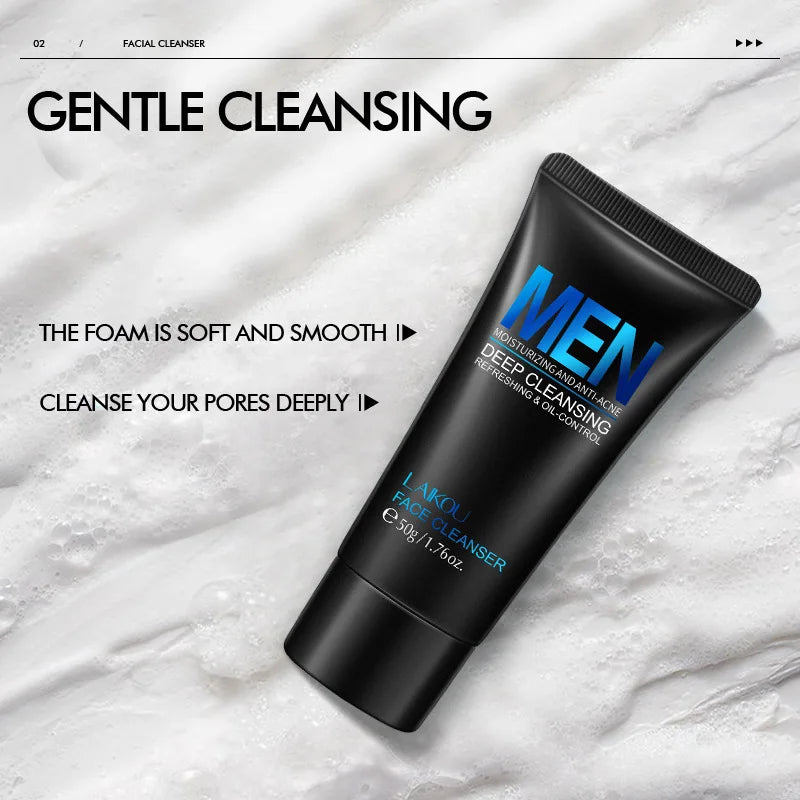 LAIKOU Men Facial Cleanser Face Washing Moisturizing Man Skin Care Oil Control Blackhead Remove Scrub Cosmetics Deep Norishing Peaceful Pleasures Health and Wellness