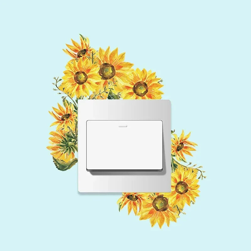 Flower Switch Stickers Green Leaves Plants Wall Sticker Tropical Switch Wallpaper Self-Adhesive Wall Decals Home Decor DIY Peaceful Pleasures Health and Wellness