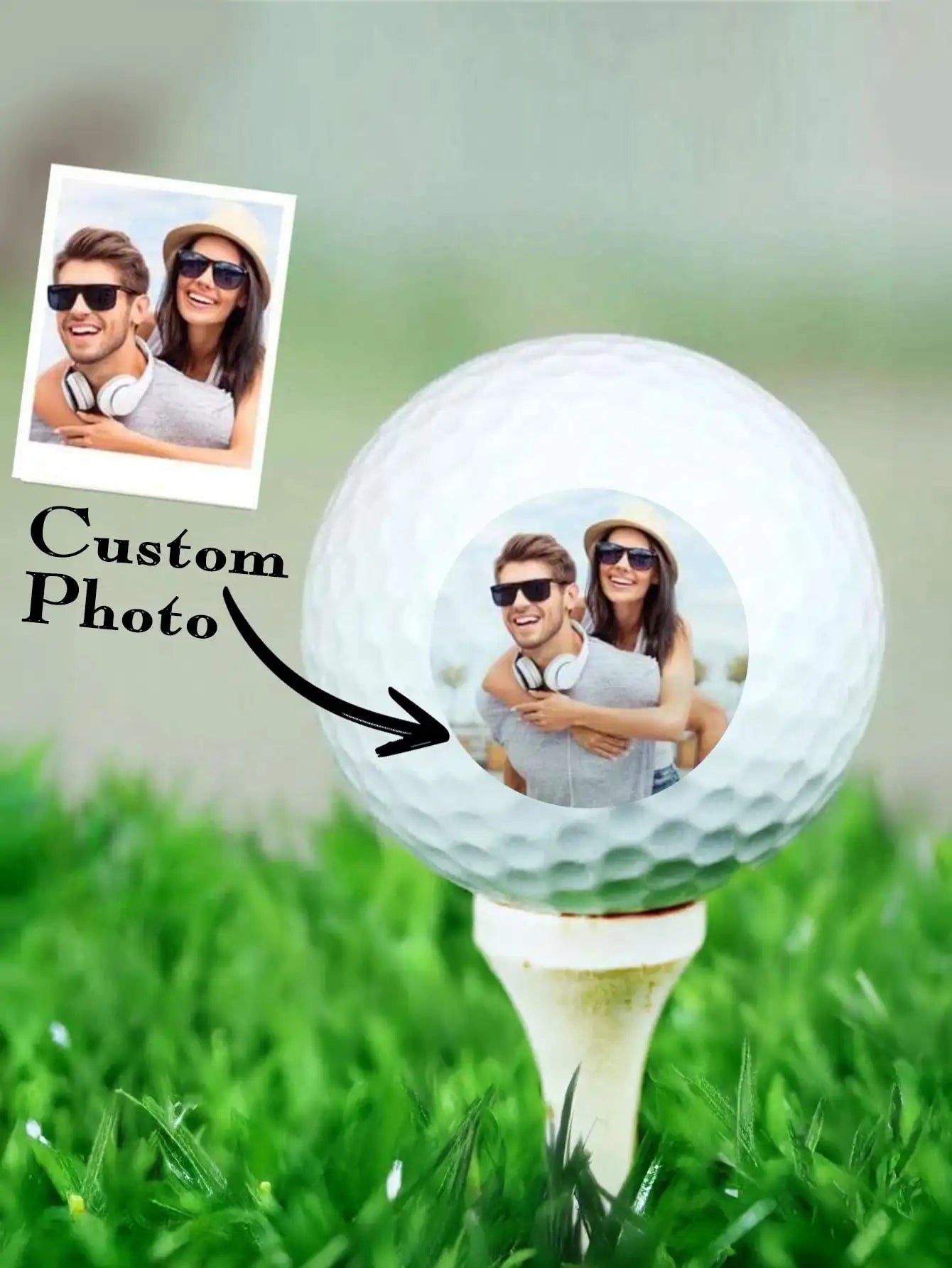 Custom Photo Golf Ball Personalized Face Image Text Gift For Golfer Dad Husband Friend Father Day Birthday Valentine Christmas Peaceful Pleasures Health and Wellness Photo 1 Side Print 2pcs
