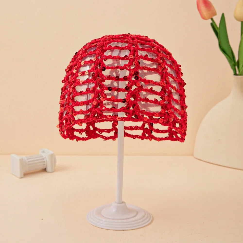 Bohemian Crochet Sequin Knit Beanie Hat | Spring Summer Crochet Knit Beanie Peaceful Pleasures Health and Wellness Red