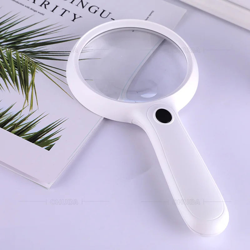 Handheld Magnifying Glass 120Mm Large Diameter Reading 14 Led Light Comfortable Handle Design Peaceful Pleasures Health and Wellness