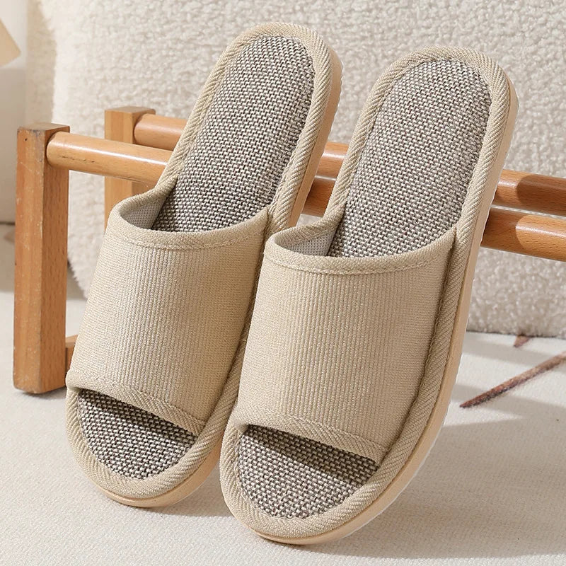 Linen Slippers Unisex Indoor Outdoor Anti-Slip Breathable Flats