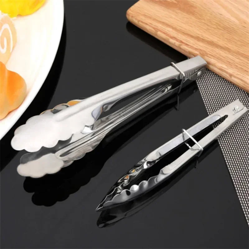 Long Handle Stainless Steel BBQ Tongs | Kitchen Grill Clip