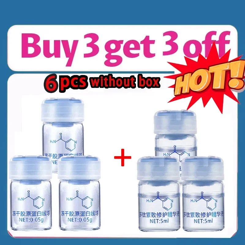 Korea Facial Hydrolyzed Silk Protein Collagen Thread Ball Serum Moisturiz Hydration Lifting Firm Fine lines Essence SkinCare Peaceful Pleasures Health and Wellness 6bottle(without box)