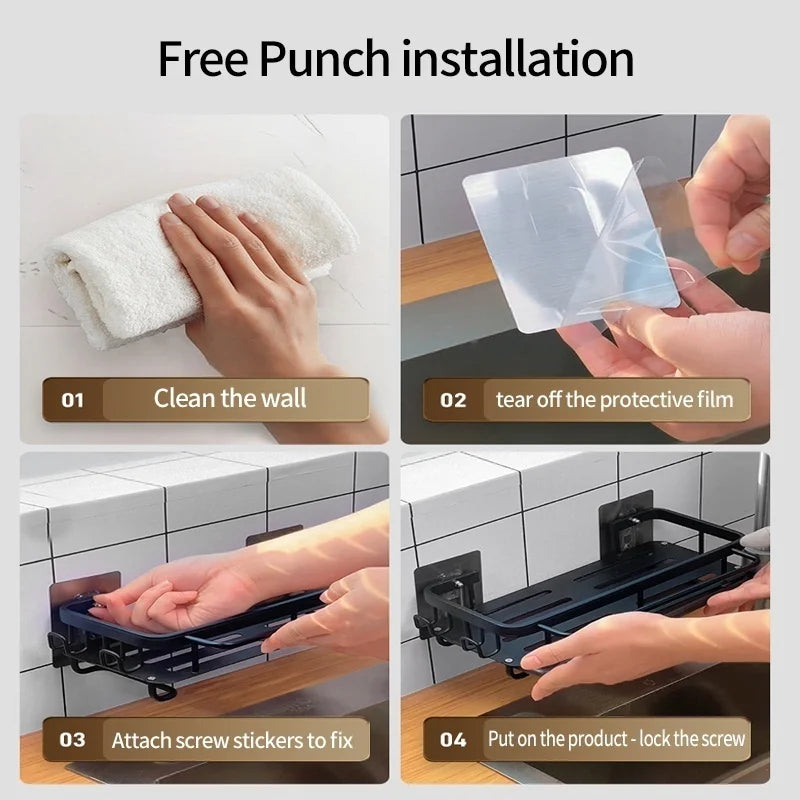 No-Drill Adhesive Kitchen Sponge & Organizer Rack | Aluminum
