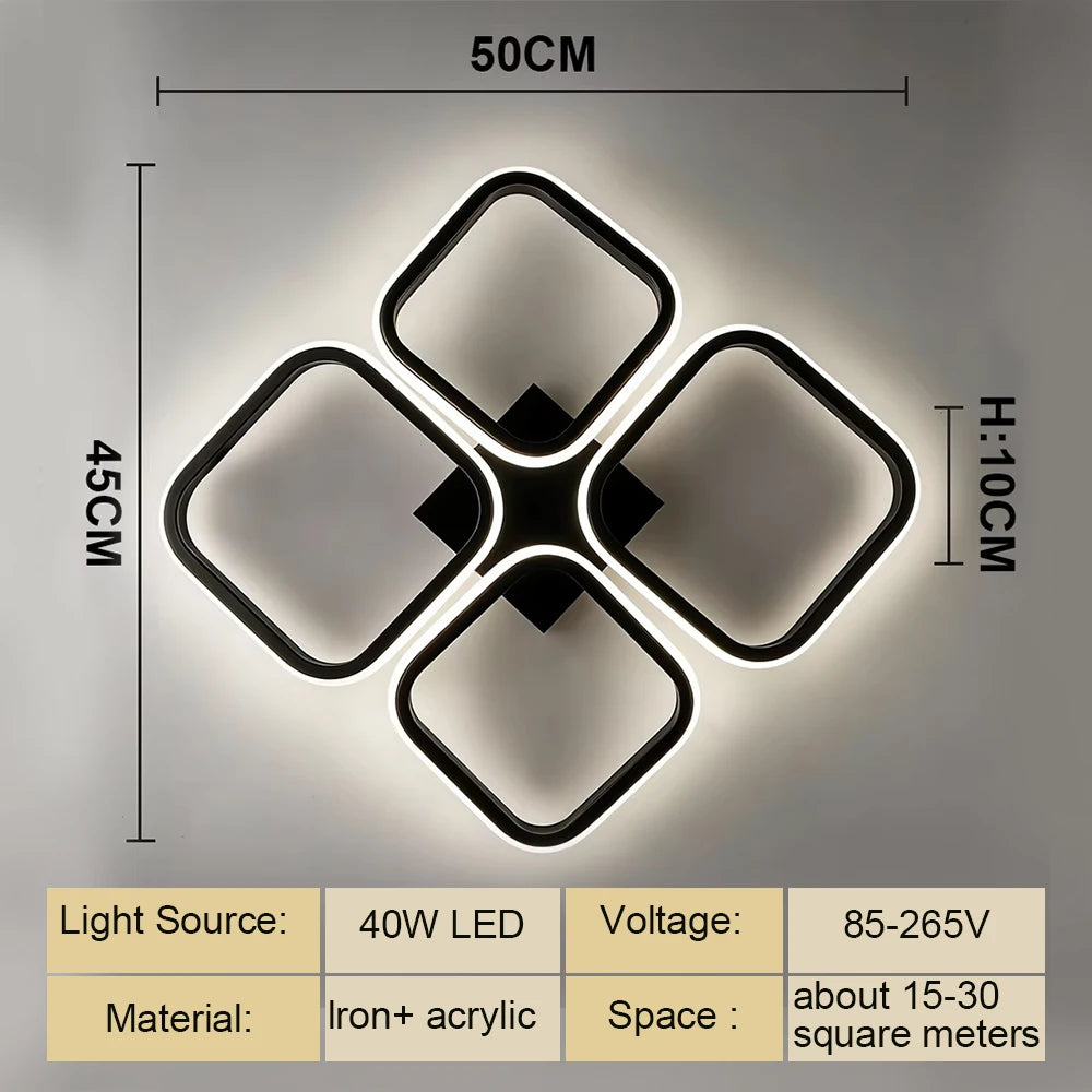 RUNTOIN LED Ceiling Chandelier Light | Modern Home Fixture LED Ceiling Chandelier Peaceful Pleasures Health and Wellness 3-Color light GDD-DLX4-BK
