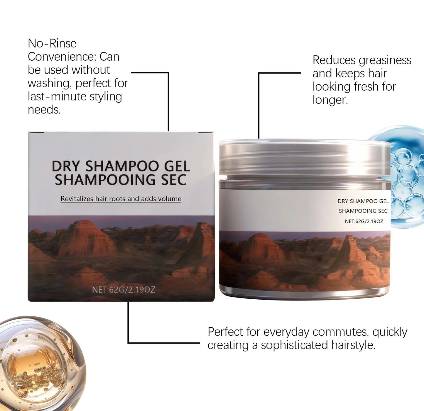Coconut Oil Dry Shampoo Gel – No-Rinse Volume Boost 62g