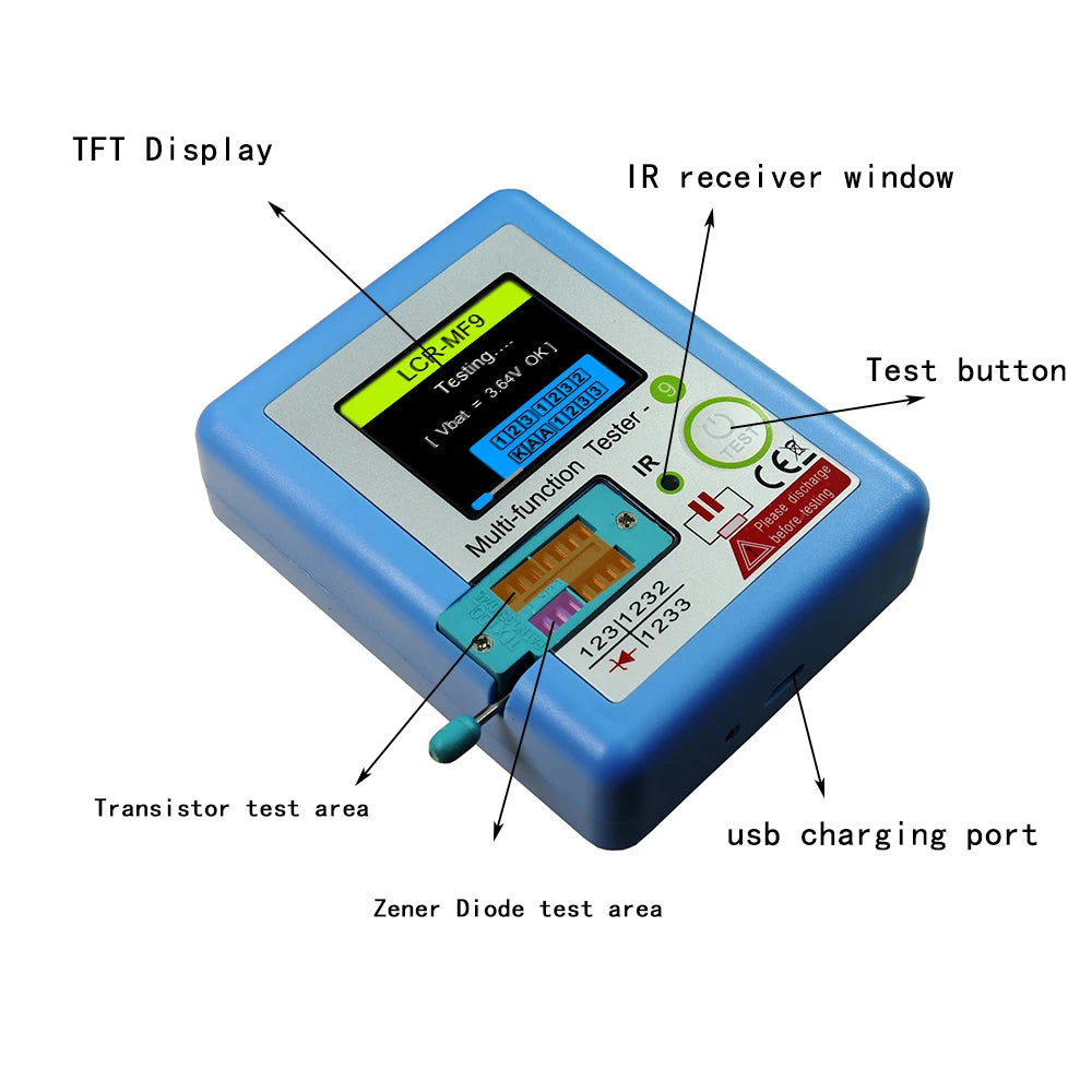 MF9 Transistor Tester Diode Triode Capacitance Resistance Meter 1.8" TFT LCR ESR NPN PNP MOSFET Graphic Display Peaceful Pleasures Health and Wellness