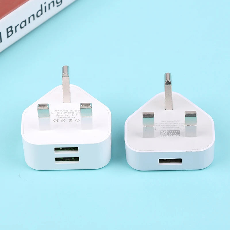 Dual Port USB Wall Charger 5V/2.1A UK 3 Pin Plug Adapter