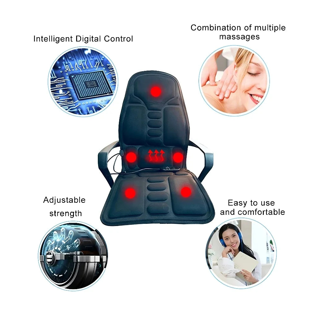 Multifunctional Portable Car Massage Cushion Heated Vibration Seat Pad for Neck Waist Multiple Modes Adjustable Dual Use for Car Peaceful Pleasures Health and Wellness