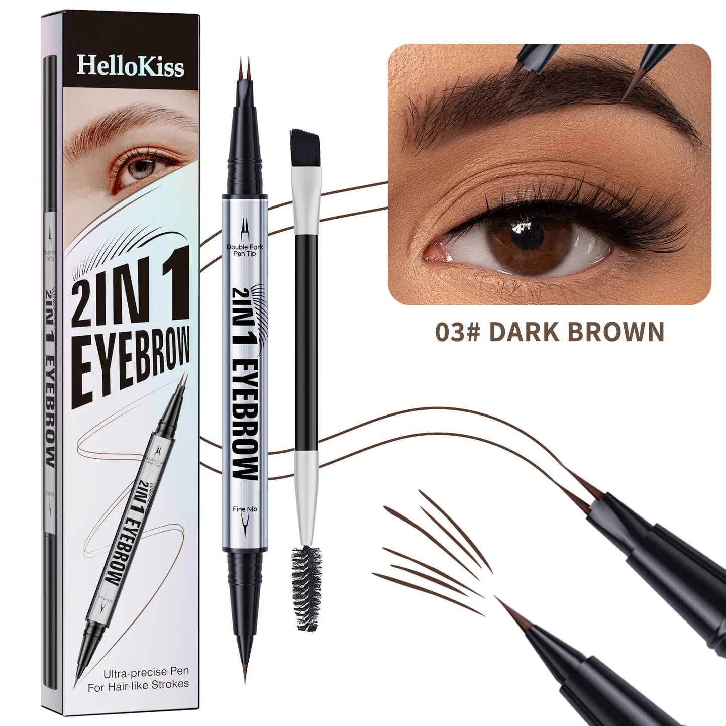 Hello Kiss 2-in-1 Waterproof Eyebrow Pencil – Double-Ended Brow