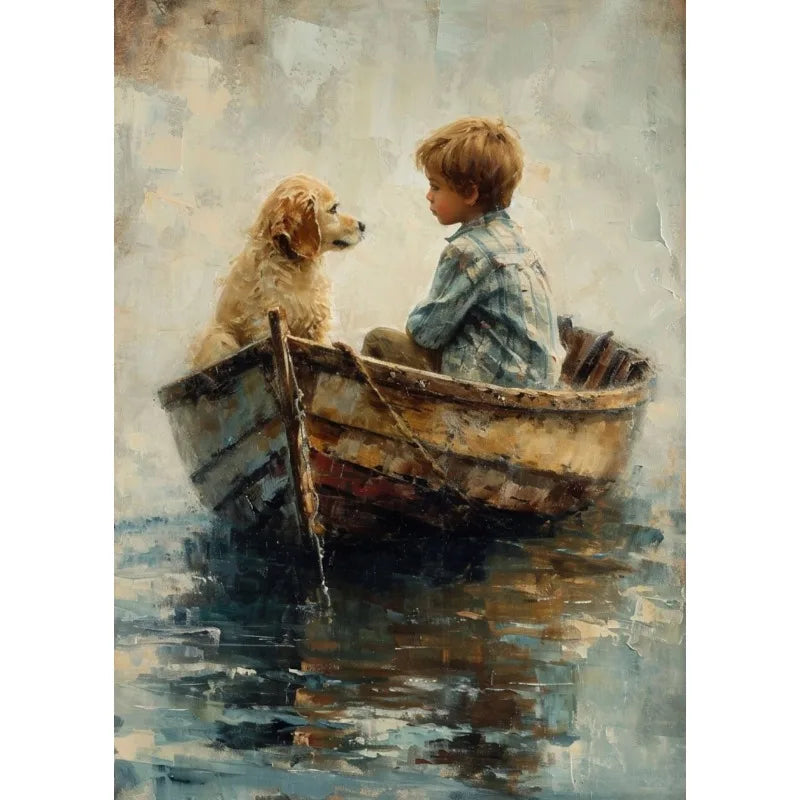 Retro Fishing Boys Canvas Wall Art | Farmhouse & Nursery Decor