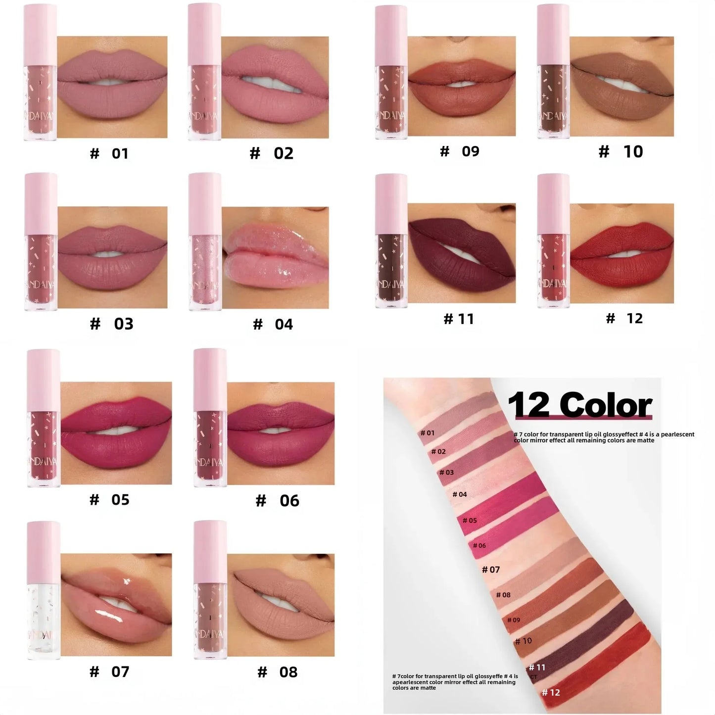 Handaiyan 12-Color Matte Lipstick & Lip Gloss Set – Waterproof