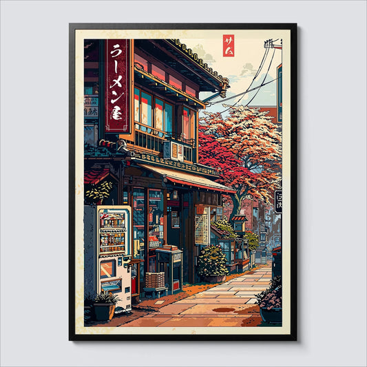 Anime Ramen Shop Gourmet Illustration Canvas Print City Street Scene Wall Poster for Modern Living Room Kitchen Home Decor Gifts Peaceful Pleasures Health and Wellness