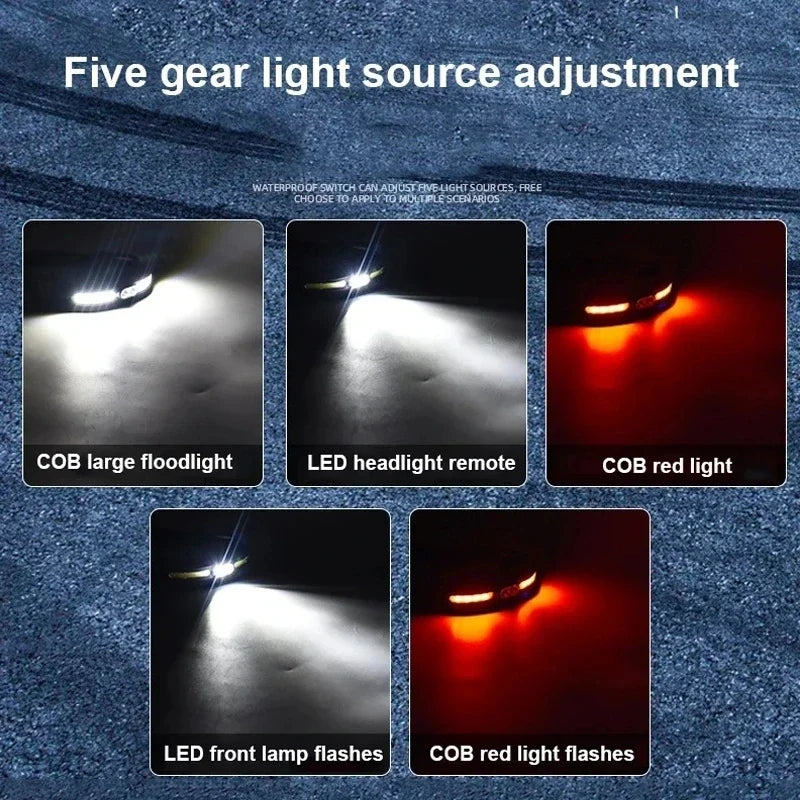 COB LED Rechargeable Headlamp | Camping Fishing Head Torch