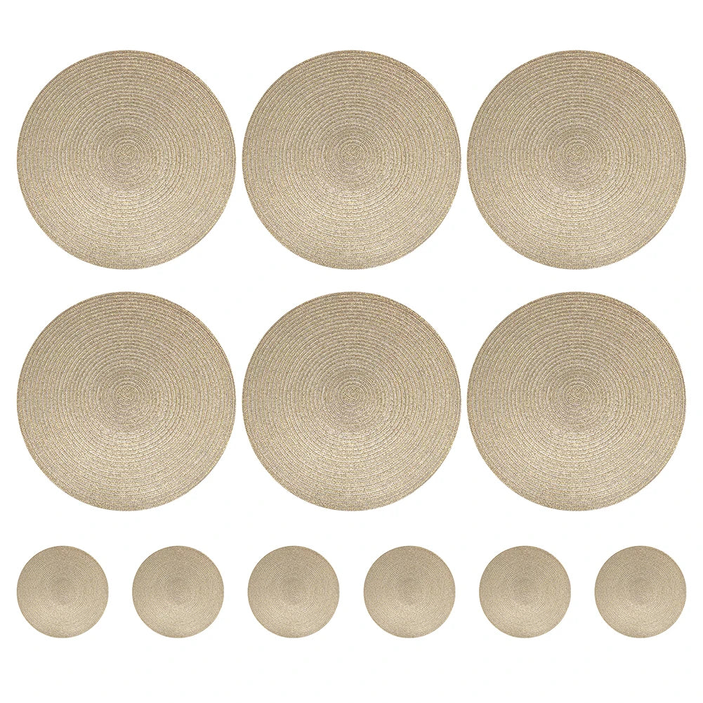 Round Braided Set of 6 Washable Round Placemats for Christmas Kitchen Wedding Dining Table 34cm Woven Heat Resistant Place Mats Peaceful Pleasures Health and Wellness GLOD 1 set Round
