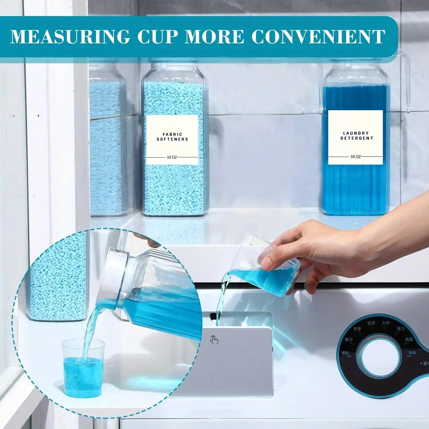 Laundry Detergent & Fabric Softener Dispenser with Labels & Measuring Cups (1 or 2 Pack)