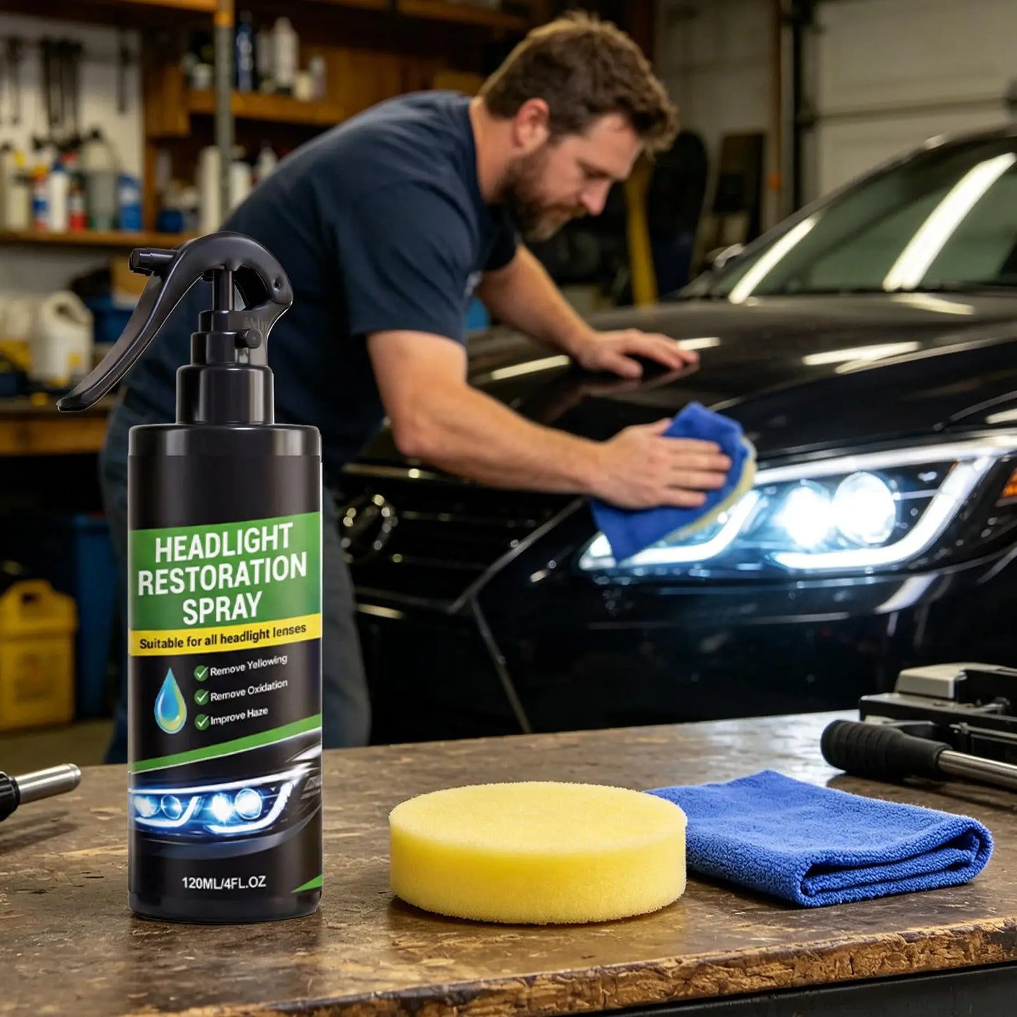 Car Headlight Restoration Spray Kit – Removes Oxidation & Haze