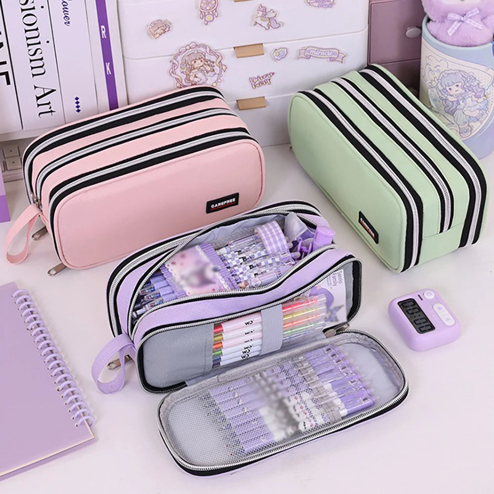 Large Capacity Pencil Case Three-layer Zipper Student Stationery Bag