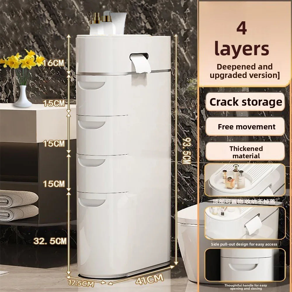 Multi-Drawer Narrow Space Organizer - Stackable Bathroom & Kitchen Storage Cabinet for Small Gaps, Home Clutter Solution Peaceful Pleasures Health and Wellness 4 Layer White