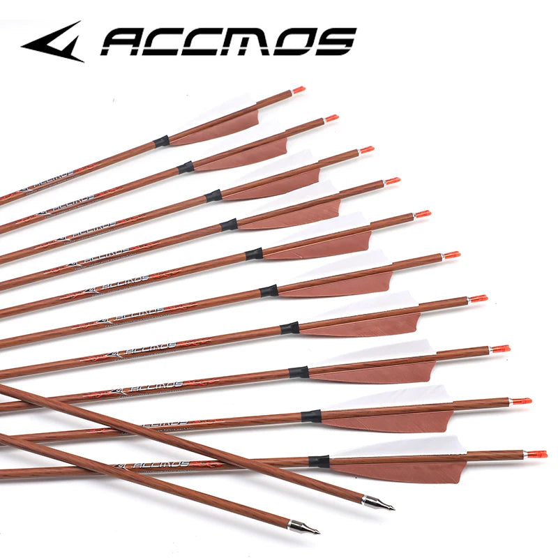 6 Wood Skin Carbon Arrows Spine 400 500 550 600 700 Real Feather