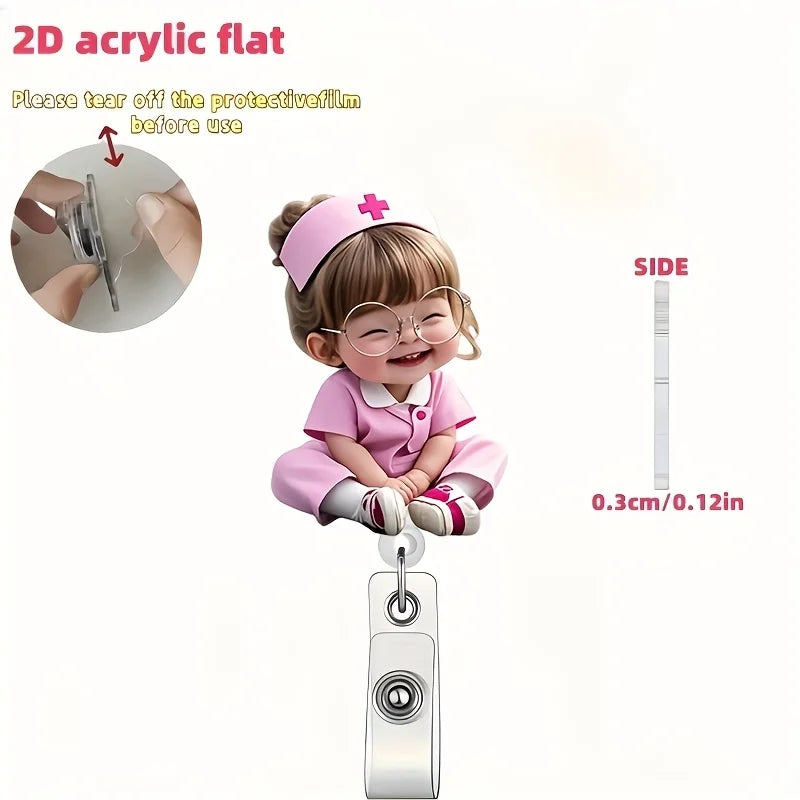 Cute Nurse ID Badge Holder Retractable Reel – Acrylic Clip