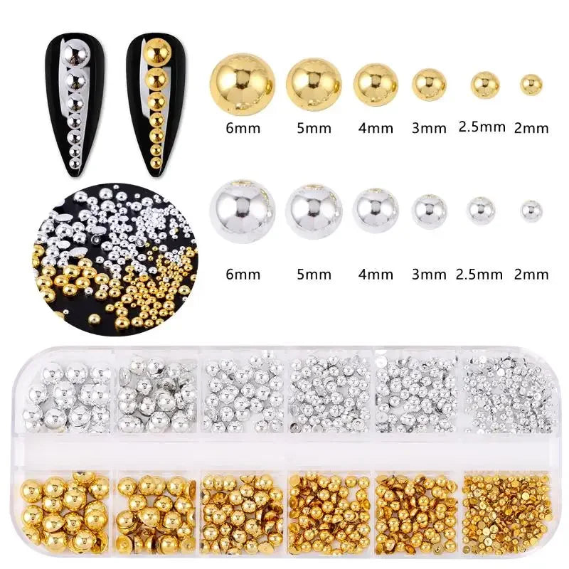 12Grids Mixed Semi-circular Pearl Gold And Silver Nail Charms Nail Decor Manicure Nail Salon Accessories Peaceful Pleasures Health and Wellness