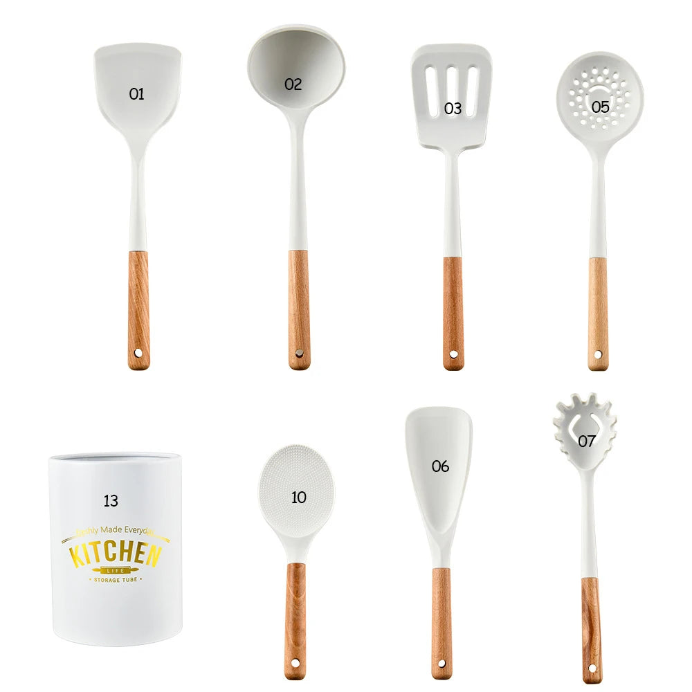 Silicone Non-Stick Cooking Utensil Set – Stainless Steel Handle Spatula, Egg Beater & Shovel Kitchen Tool Set