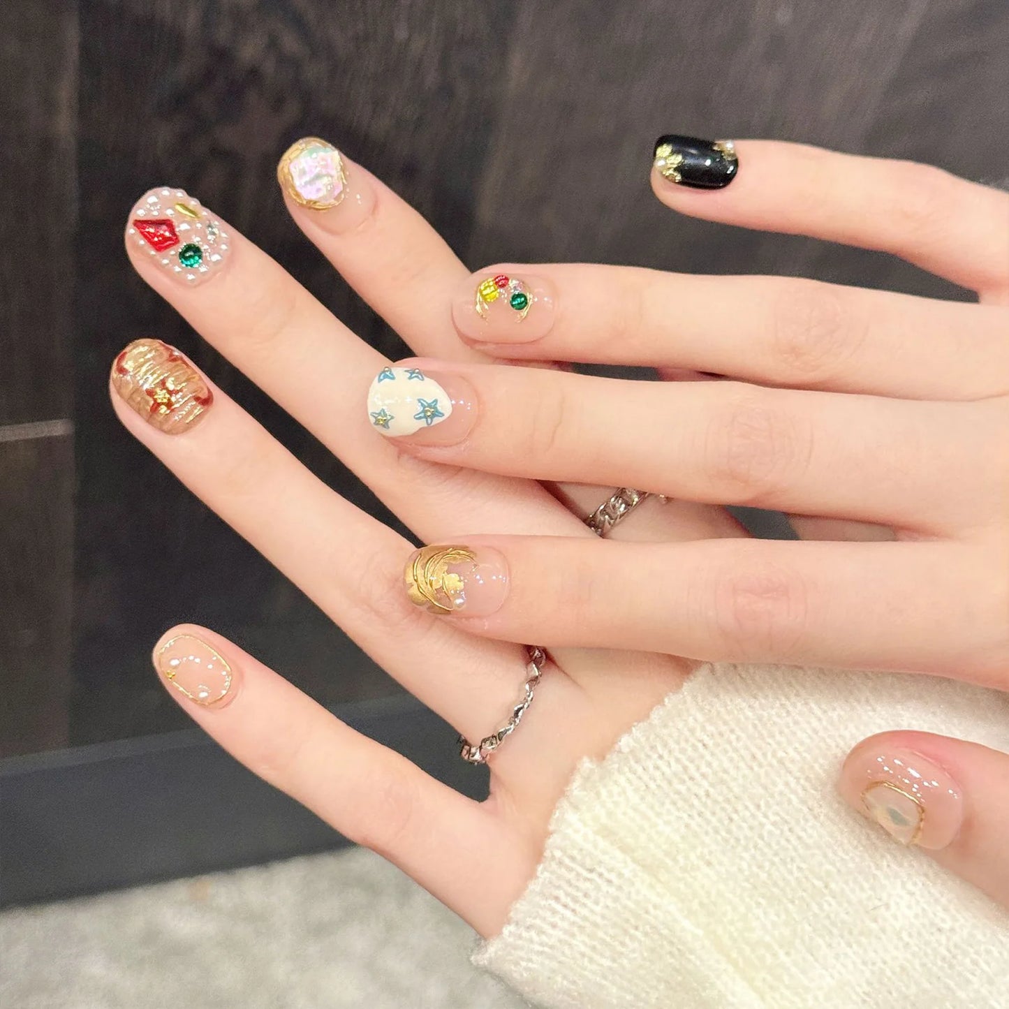 Handmade Glitter Diamond Star Press On Nails Y2K Style – 10pcs