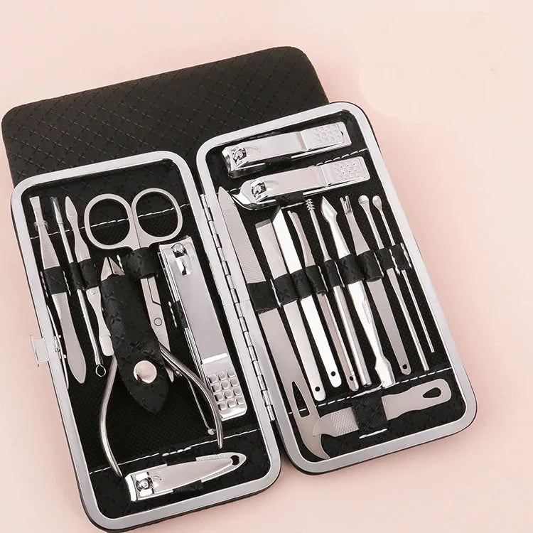 19-Piece Home Nail Clipper Set Large Dead Skin Pliers Diagonal Small Eyebrow Clipper with Leather Sleeve for Personal Grooming Peaceful Pleasures Health and Wellness 19PCS 1