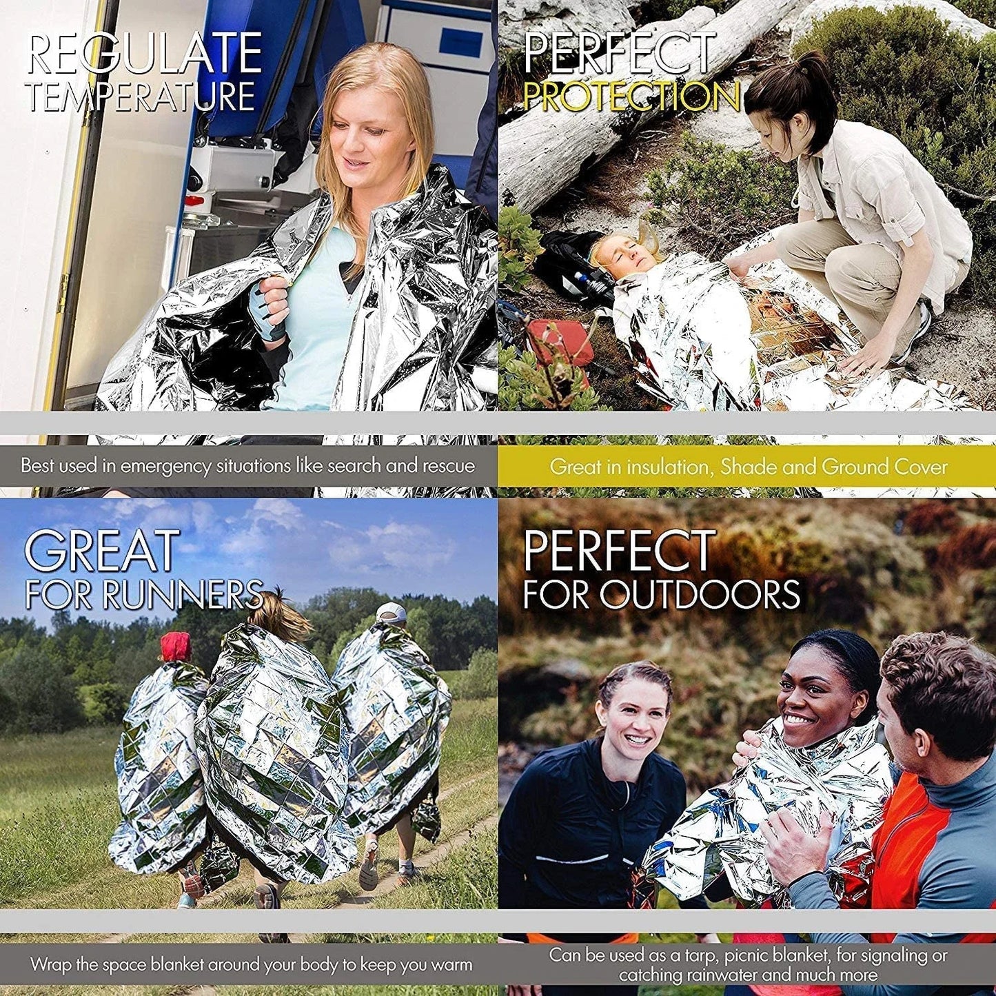 4pcs Emergency Blanket Mylar Thermal Foil Space Blanket Designed for NASA Body Warmer Outdoor First Aid Camping Hiking Travel Peaceful Pleasures Health and Wellness
