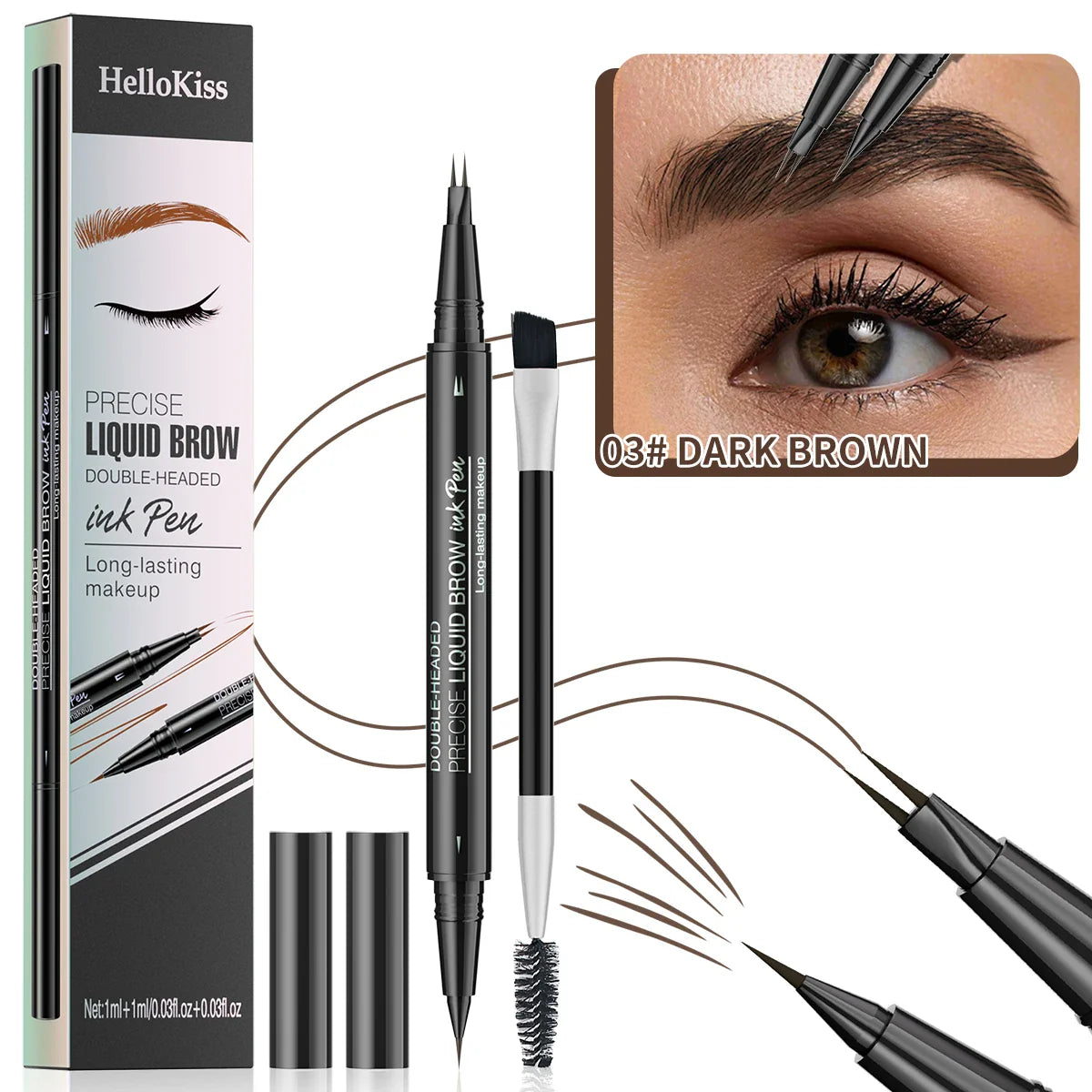 Hello Kiss Dual-Tip Waterproof Eyebrow Pencil – Smudge-Proof