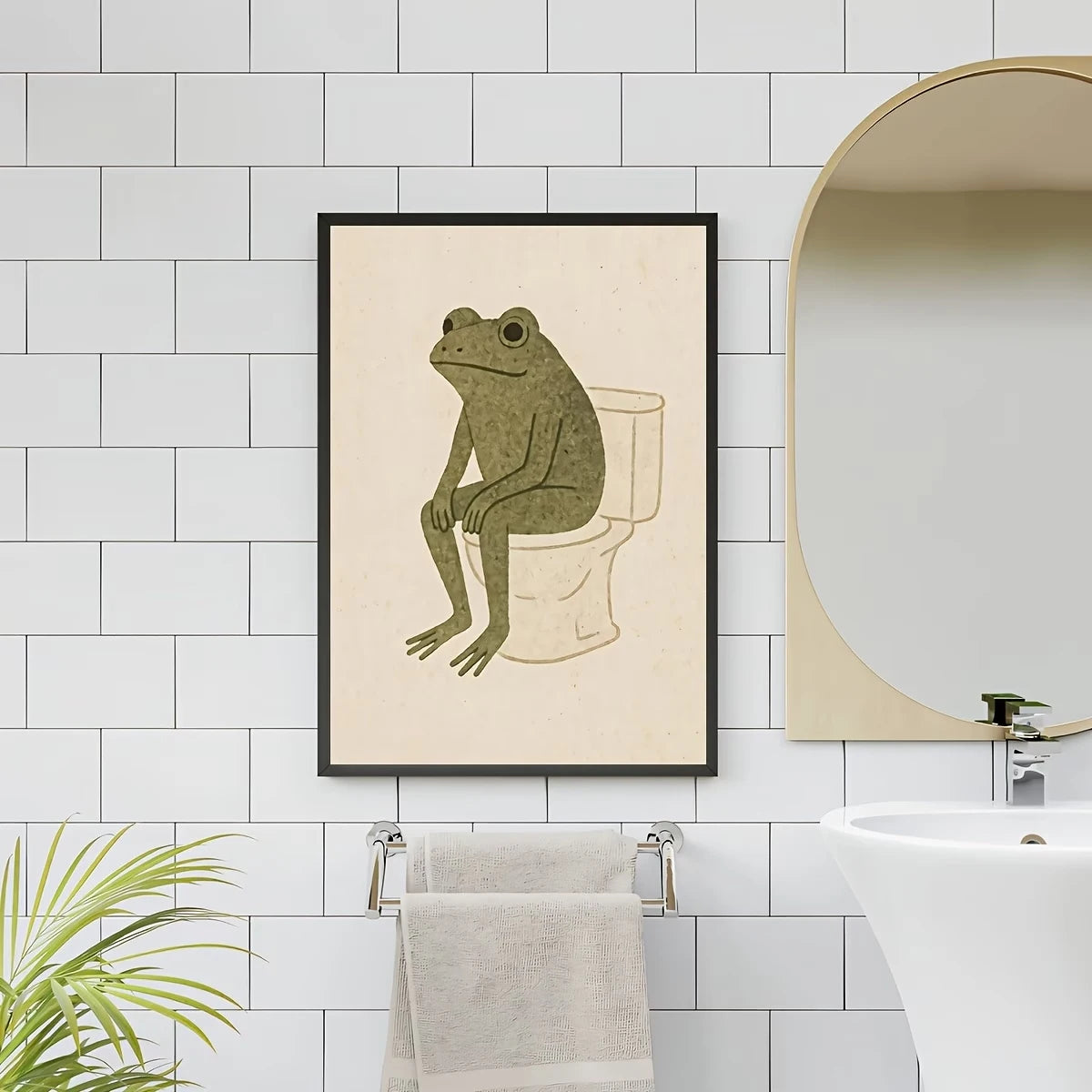 Retro There Is A Frog On The Toilet Funny Wall Art Print Canvas Painting Poster Picture For Bedroom,Living Room Home Decor Peaceful Pleasures Health and Wellness