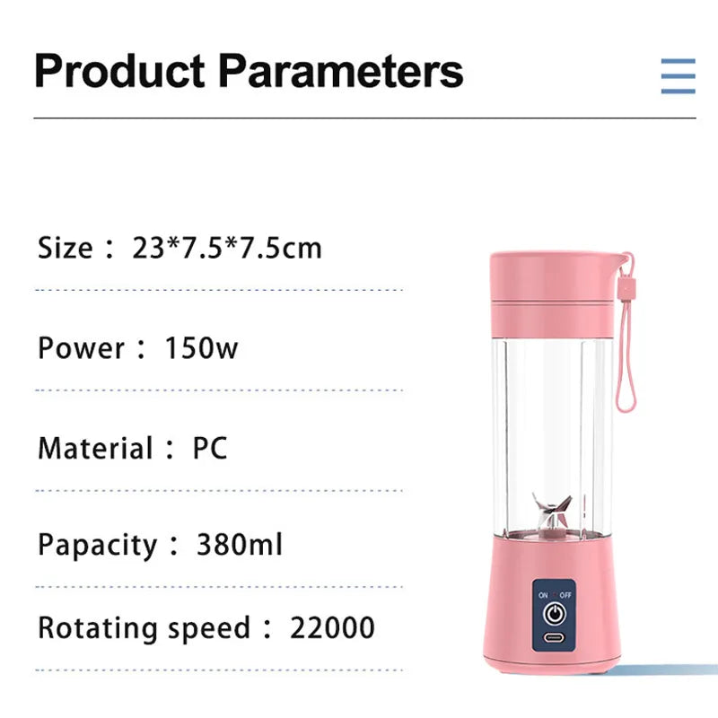 Home Kitchen Accessories Electric Mini USB 6 Blades Juicer Cup Machine Portable Fruit Kitchen Tools Bottle Juicer Blender Peaceful Pleasures Health and Wellness
