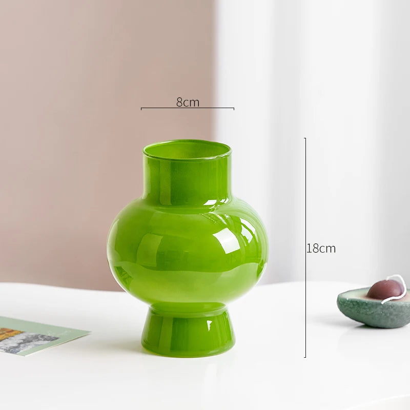 Green Glass Vase | Hydroponics Plant Pot & Floral Decor