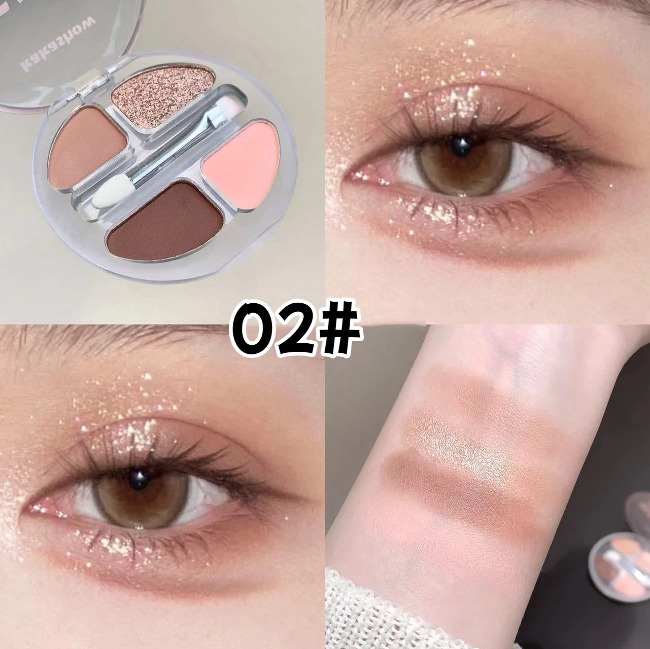 4-Color Shimmer Matte Eyeshadow Palette | Nude Rose Pink Glitter