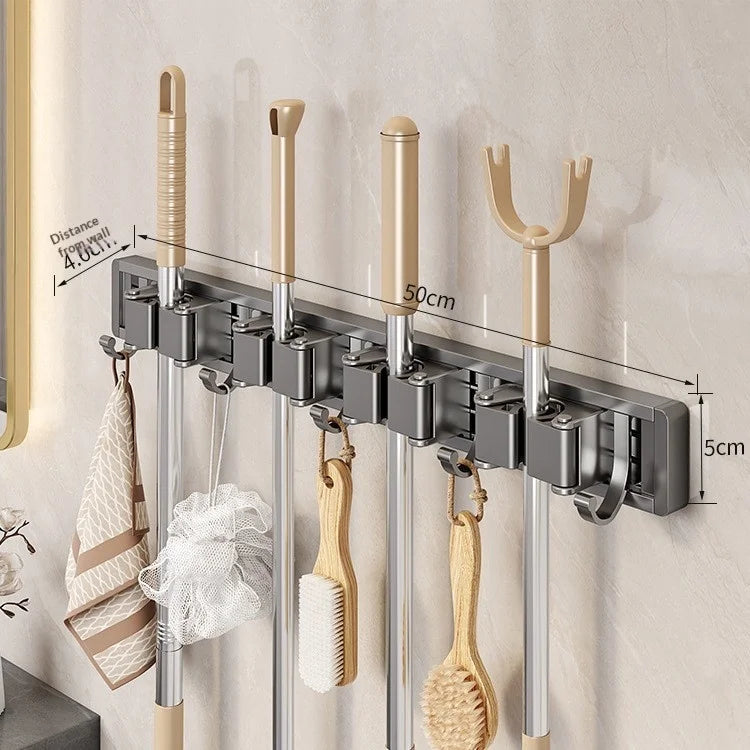 Wall Mounted Mop and Broom Organizer Mop Holder Rack Mop Holder Strong Broom Holder Self with 5 Hooks Organizers Hang Broom Peaceful Pleasures Health and Wellness