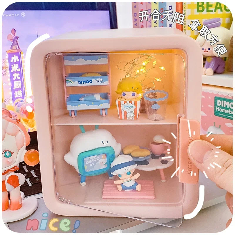 Rectangle Box Storage Box Japanese Q Version Anime Figure Model Toy Doll Collection Display Stand Organizer Case for Dimoo Home Peaceful Pleasures Health and Wellness