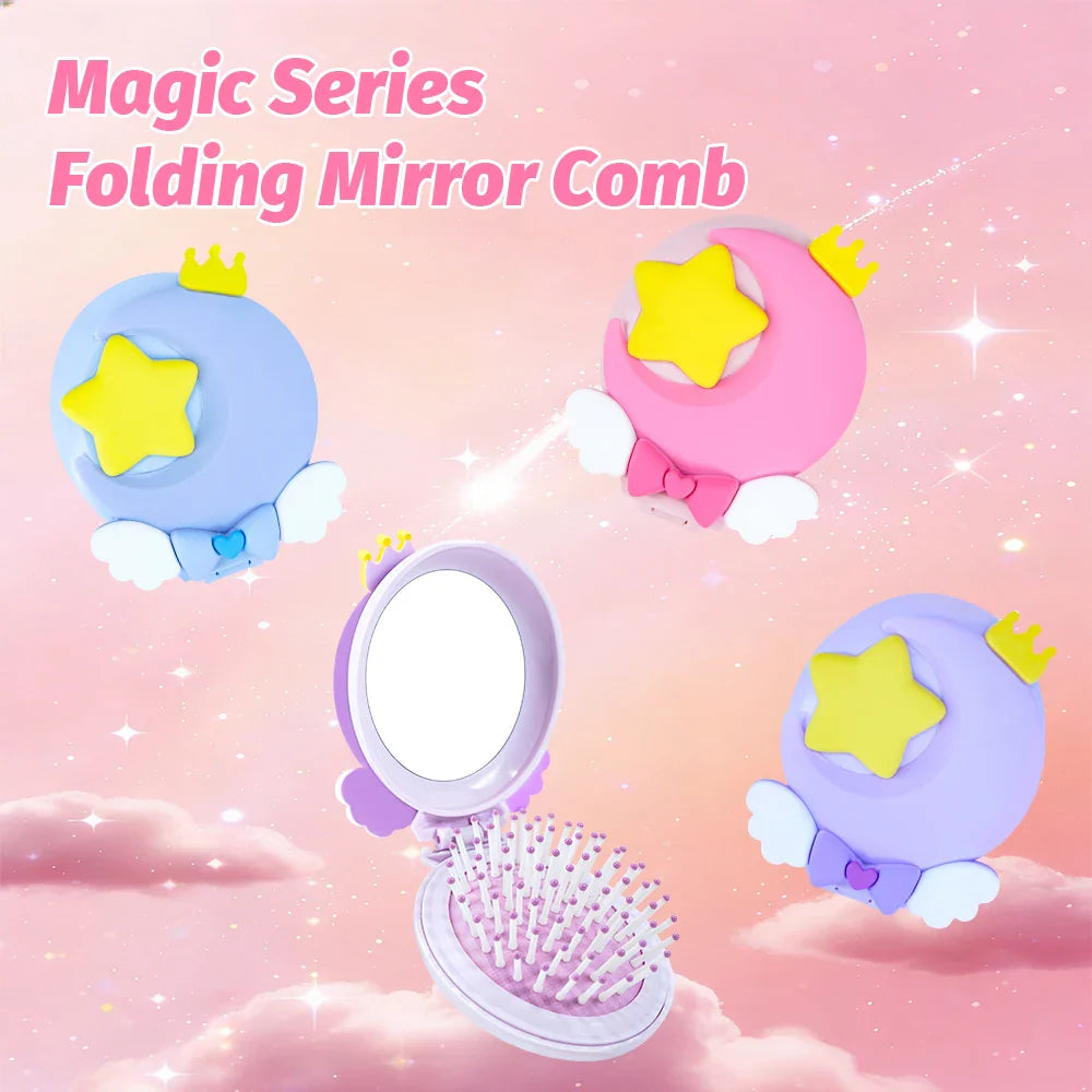 Magic Folding Mirror Comb – Moon & Star 2-in-1 Hair Brush