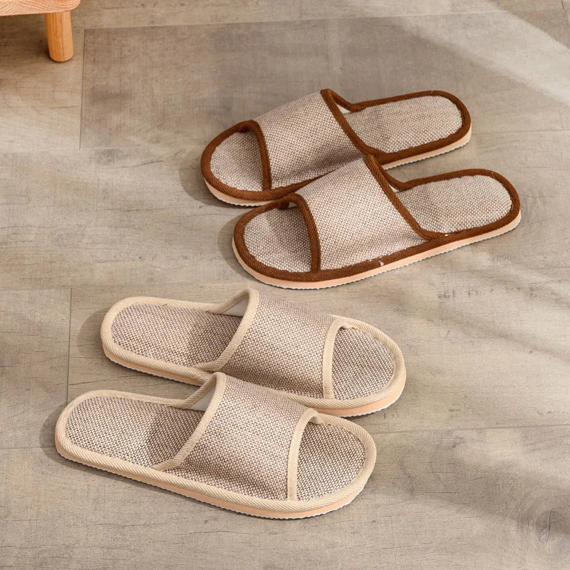 Linen Indoor Slippers Men & Women | Quiet EVA House Shoes