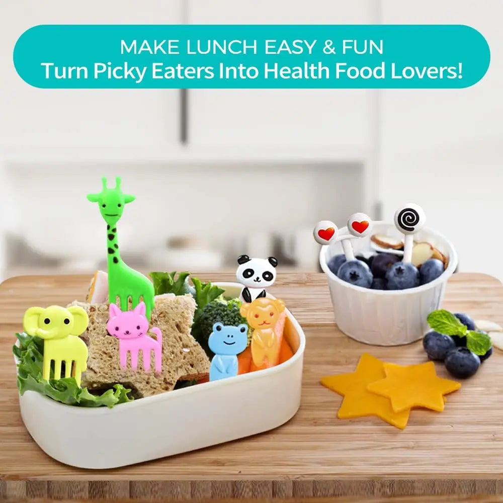 40-Piece Cartoon Animal Bento Food Picks for Kids' Lunches