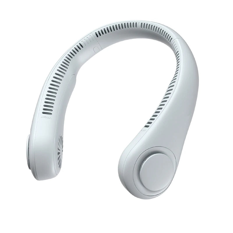 Wearable Bladeless Neck Fan Rechargeable USB Battery Portable Hanging Design Battery Included Household/Car/RV Use Peaceful Pleasures Health and Wellness WHITE USB Type-C