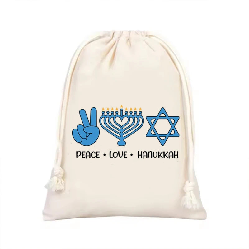5pcs Hanukkah Drawstring Favor Bags | Chanukah Party Gift Bags
