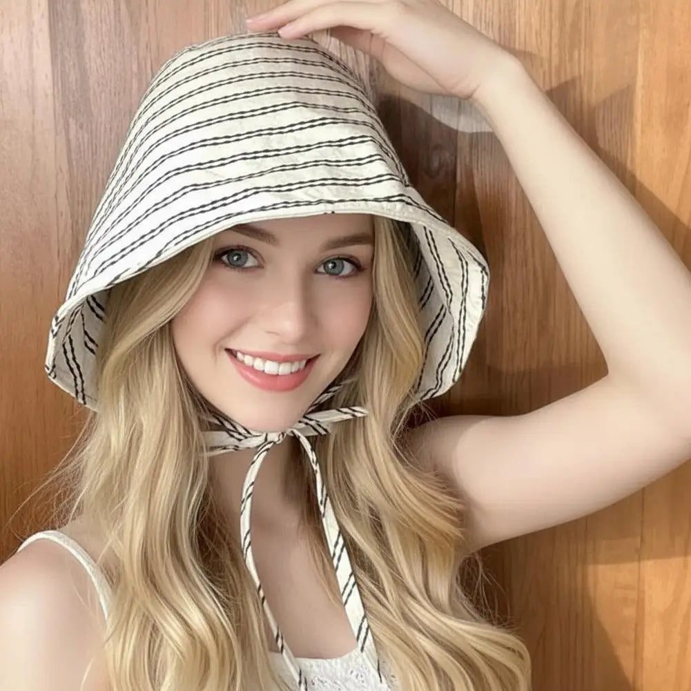 Women's Striped Bucket Hat UPF 50+ Wide Brim Beach Sun Hat