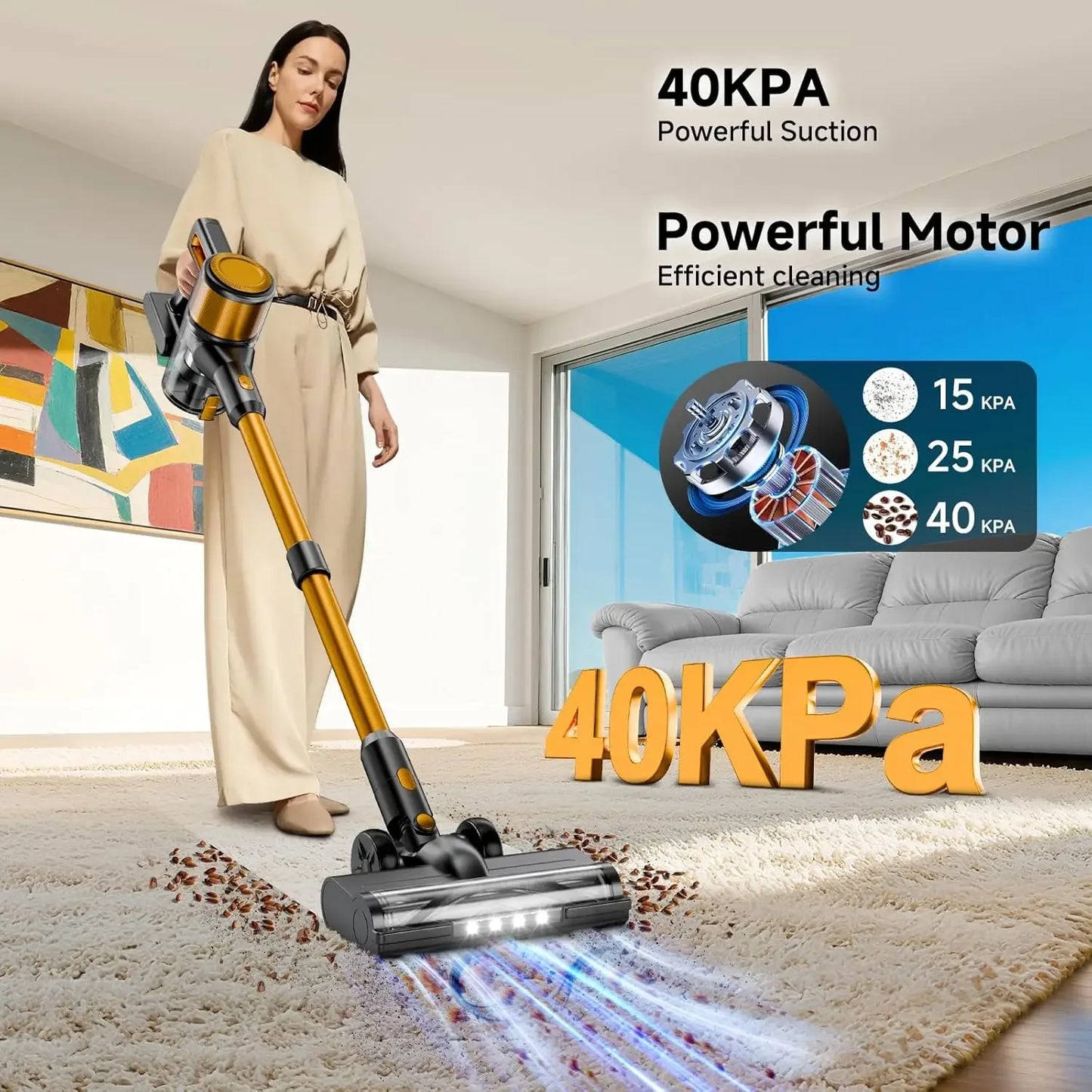 8-in-1 Cordless Vacuum Cleaner, 40Kpa Suction, 55-Min Runtime, Lightweight for Home Use Peaceful Pleasures Health and Wellness