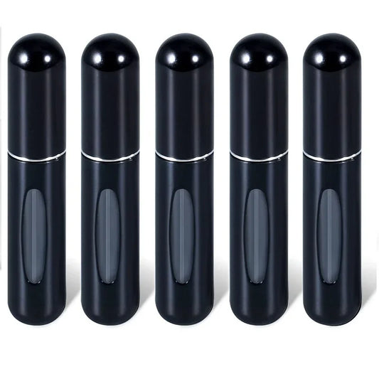 Refillable Aluminum Perfume Atomizer Spray Bottle – 5ml & 8ml Perfume Atomizer Peaceful Pleasures Health and Wellness 5pc of black